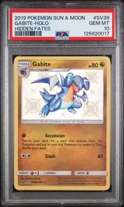 2019 POKEMON SUN & MOON HIDDEN FATES #SV39 GABITE-HOLO PSA 10 - Image 1