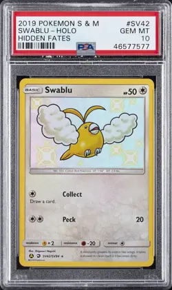 2019 POKEMON SUN & MOON HIDDEN FATES #SV42 SWABLU-HOLO PSA 10 - Image 1