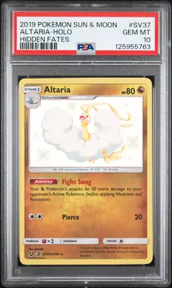2019 POKEMON SUN & MOON HIDDEN FATES #SV37 ALTARIA-HOLO PSA 10 - Image 1