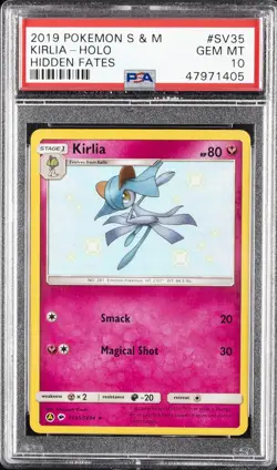 2019 POKEMON SUN & MOON HIDDEN FATES #SV35 KIRLIA-HOLO PSA 10 - Image 1