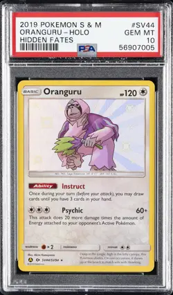 2019 POKEMON SUN & MOON HIDDEN FATES #SV44 ORANGURU-HOLO PSA 10 - Image 1