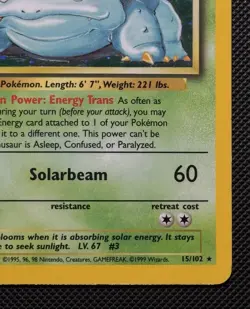 1999 Pokemon Base Set Venusaur 15/102 Holo Rare Unlimited - MP/LP Vintage - Image 3