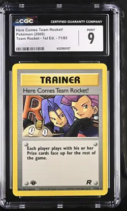CGC 9 MINT Here Comes Team Rocket! Team Rocket 1st Edition 71/82 Pokemon Card - Image 1