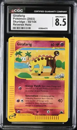 CGC 8.5 NM MINT + Girafarig 58/144 Skyridge REVERSE HOLO WOTC 2003 Pokemon - Image 1