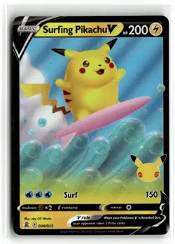 2021 Pokemon - Sword & Shield - Celebrations Surfing Pikachu V #8/25 - Image 1