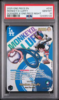 2025 ONE PIECE PROMOS DODGERS X ONE PIECE NIGHT #010 MONKEY D. LUFFY PSA 10 - Image 1