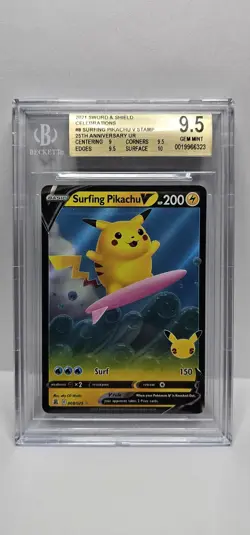 Pokemon Surfing Pikachu V 008/025 Celebrations Holo Ultra rare BGS 9.5 Gem Mint - Image 1
