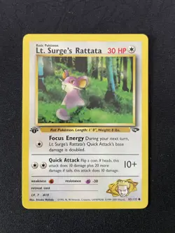 85/132 LT Surge’s Rattata 1st Edition Gym Challenge Pokemon Card Rare NM WOTC - Image 1