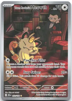 Team Rocket's Meowth 203/182 Illustration Rare Destined Rivals Pokemon Near Mint - Image 1
