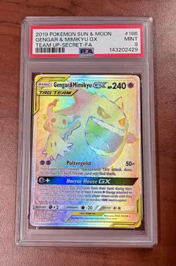 2019 Pokemon Sun & Moon Team Up Gengar & Mimikyu GX Secret Rainbow #186 PSA 9 - Image 1
