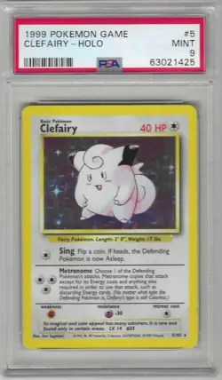 PSA 9 MINT 1999 Pokemon Base Set Unlimited Clefairy #5/102 Holo Rare Card ✨ - Image 1