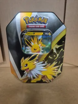 Empty Pokemon TCG: Sword & Shield V Tin Jolteon SWSH151 Black Star Promo Card In - Image 1