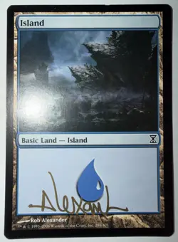 Island x1 MTG Basic Land Autographed Rob Alexander 286/301 English 2006 damaged - Image 1