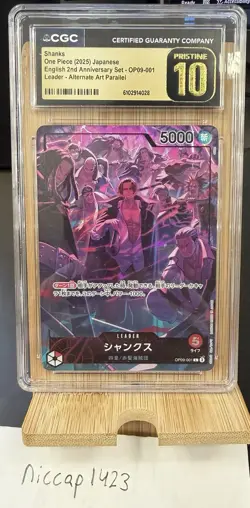 2025 Bandai One Piece Shanks Leader CGC 10 Alt Art 2nd Anniv OP09-001 - Image 1