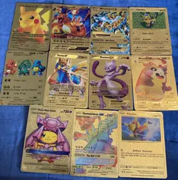 Pokemon fake Gold Foil Fan Art Cosplay lot of 11 textured Collector Cards - Image 1