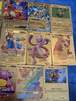 Pokemon fake Gold Foil Fan Art Cosplay lot of 11 textured Collector Cards - Image 3