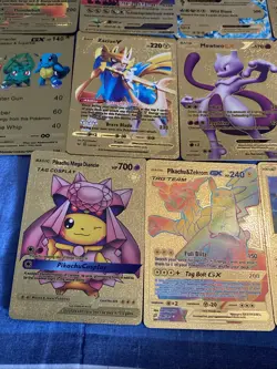 Pokemon fake Gold Foil Fan Art Cosplay lot of 11 textured Collector Cards - Image 5