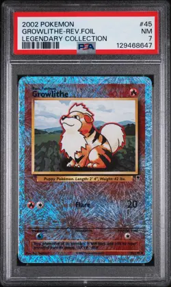 2002 Pokemon Legendary Collection Growlithe 45 /110 Reverse Holo Foil PSA 7 NM - Image 1