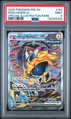 Pokemon English Prismatic Evolutions SIR Holo IRON HANDS 154/131 PSA 9 MINT 154 - Image 1