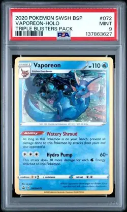 2020 Pokemon Vaporeon Holo Black Star Promo SWSH072 PSA 9 Mint 072 - Image 1