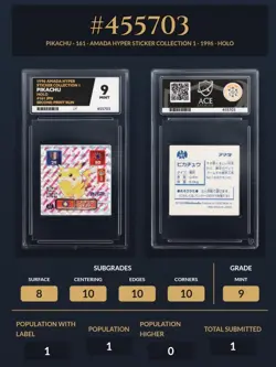 Pikachu 1996 Pokemon Amada Sticker Collection 1 Holo Ace Grade 9 - Image 5