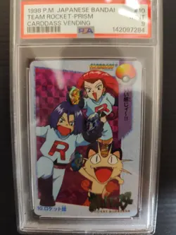 1998 POKEMON JAPENESE BANDAI #10 TEAM ROCKET PRISM CARDDASS VENDING PSA9 - Image 1