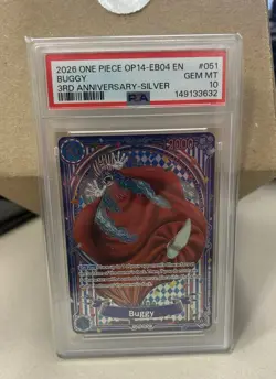 2026 BUGGY 3rd Anniversary Silver One Piece OP14-EB04 EN. PSA 10 - Image 1