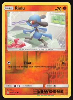 Riolu - 102/214 - Reverse Holo Common - Unbroken Bonds - Pokemon Card - Image 1