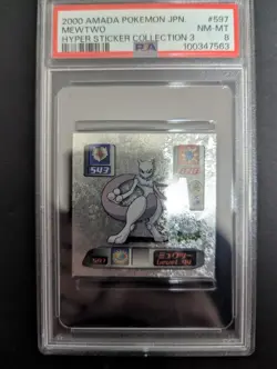 2000 AMADA POKEMON JAPANESE #597 MEWTWO HYPER STICKER COLLECTION 3 PSA8 - Image 1
