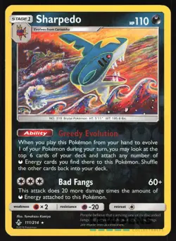 Sharpedo - 111/214 - Reverse Holo Rare - Unbroken Bonds - Pokemon Card - Image 1