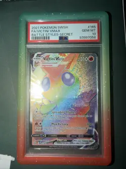 2021 POKEMON SWORD & SHIELD BATTLE STYLES SECRET FULL ART/VICTINI VMAX PSA 10 - Image 1