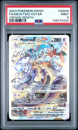 2023 POKEMON SWORD & SHIELD CROWN ZENITH #GG44 FULL ART/MEWTWO VSTAR PSA 9 - Image 1
