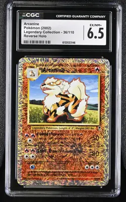 CGC 6.5 EX/NM+ Arcanine 36/110 Legendary (collection) Reverse Holo Pokemon Card - Image 1