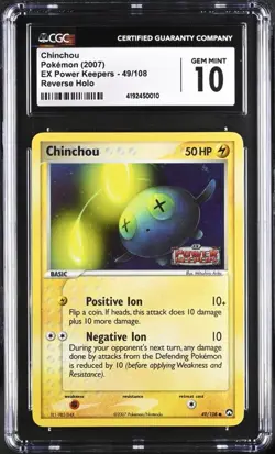 2007 Pokemon Ex Power Keepers Chinchou Reverse Foil Cgc 10 Gem Mint - Image 1
