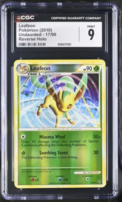 CGC 9 MINT Leafeon 2010 Undaunted 17/90 Reverse Holo Pokemon Card - Image 1