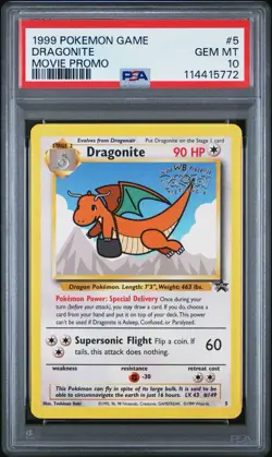 1999 Pokemon the First Movie Dragonite #5 WB Stamped Black Star Promo PSA 10 - Image 1