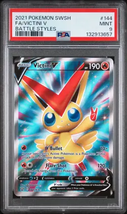 2021 POKEMON SWORD & SHIELD BATTLE STYLES #144 FULL ART/VICTINI V PSA 9 - Image 1