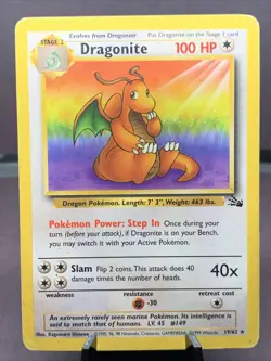 Pokemon TCG Dragonite 19/62 Fossil Set Unlimited Non Holo Rare WOTC VTG 1999 - Image 1