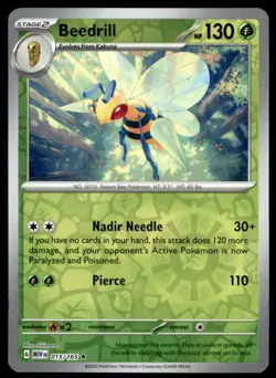 Beedrill 015/165 Rare 151 Pokemon Reverse Holo Lightly Played - Image 1