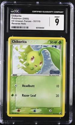Chikorita 51/115 Ex Unseen Forces Reverse Holo Stamped Pokemon CGC 9 MINT - Image 1