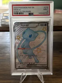 Pokemon Mew ex Shiny Ultra Rare 216/091 SV: Paldean Fates Holo PSA 9 - Image 1