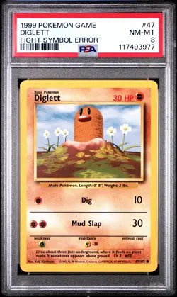 1999 POKEMON GAME FIGHT SYMBOL ERR #47 DIGLETT PSA 8 - Image 1