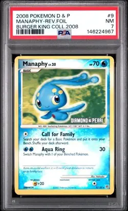 2008 Pokemon D&P 9 Manaphy-Reverse Foil Burger King Coll - PSA 7 - Image 1