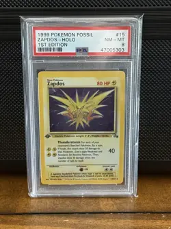 PSA 8 Pokemon 1999 1st Edition Fossil Zapdos Holo #15 - Image 1