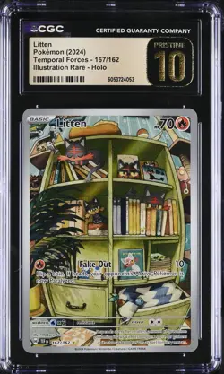 2024 POKEMON TEMPORAL FORCES LITTEN ILLUSTRATION RARE 167/162 CGC 10 PRISTINE - Image 1