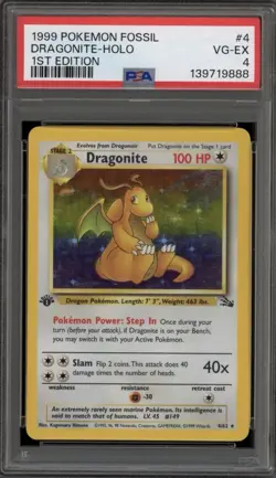 DRAGONITE 1999 POKEMON FOSSIL 1ST EDITION HOLO RARE 4/62 PSA 4 - Image 1
