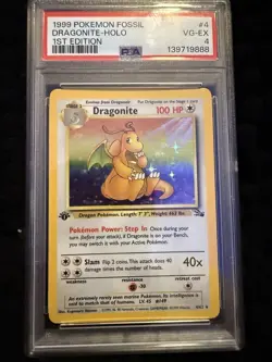 DRAGONITE 1999 POKEMON FOSSIL 1ST EDITION HOLO RARE 4/62 PSA 4 - Image 3
