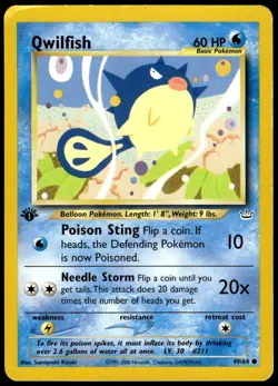Qwilfish 49/64 Common Neo Revelation Pokemon 1st Edition MP - Image 1