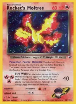 Pokemon Rockets Moltres Holo Rare Card 12/132 Gym Heroes - Image 1