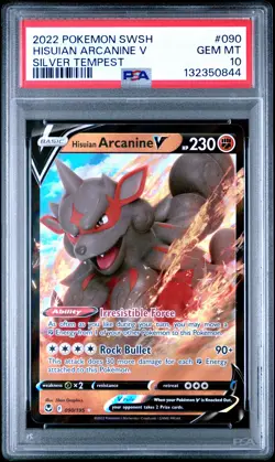 2022 POKEMON SWORD & SHIELD SILVER TEMPEST #090 HISUIAN ARCANINE V PSA 10 - Image 1